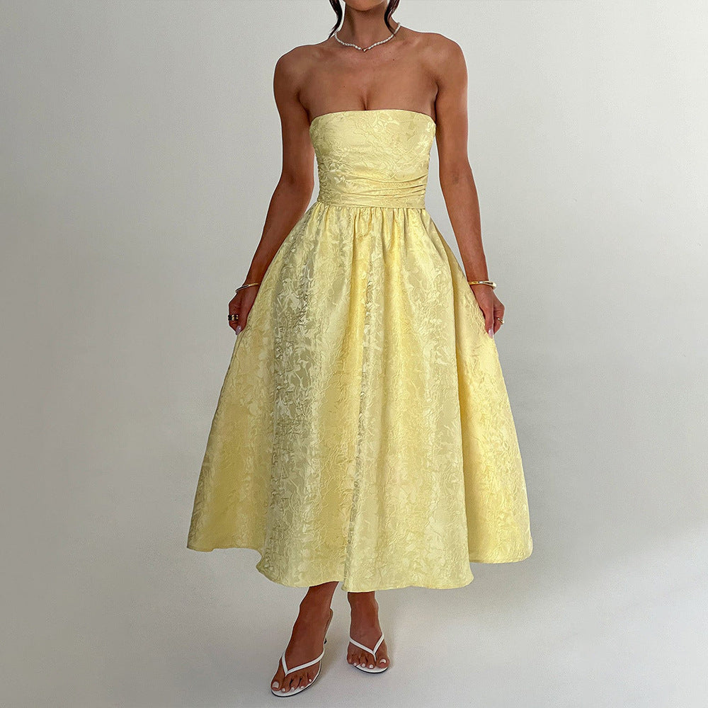 2025 New ins wind hot sales new dress, tube top one-word collar lace-up long dress fashion slim dress
