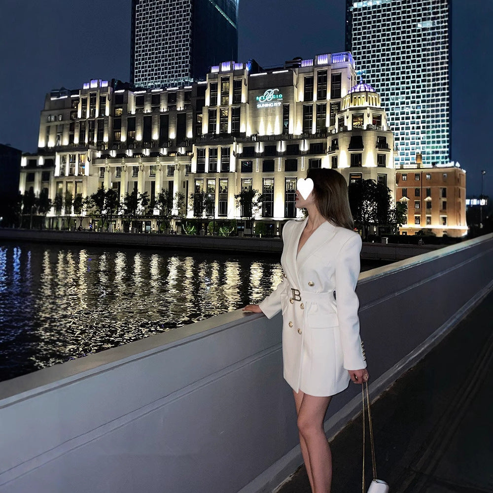 2025 Blazer skirt super fried sexy waist suit skirt thin top early autumn black small suit dress women