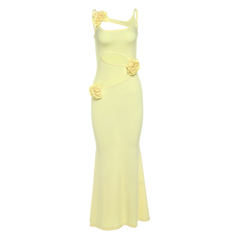 2025 style popular summer new women's clothing three-dimensional flower decorative design hollow slim hip dress
