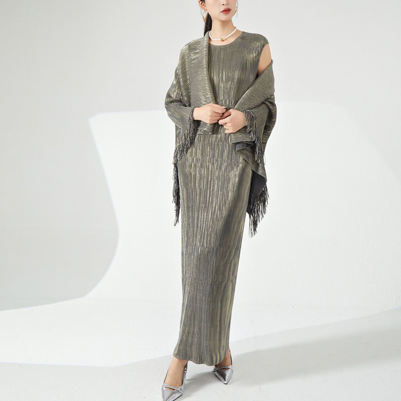2025 dress set women's clothing high-end sense imperial sister temperament wear fashion pleated shawl skirt two-piece set women