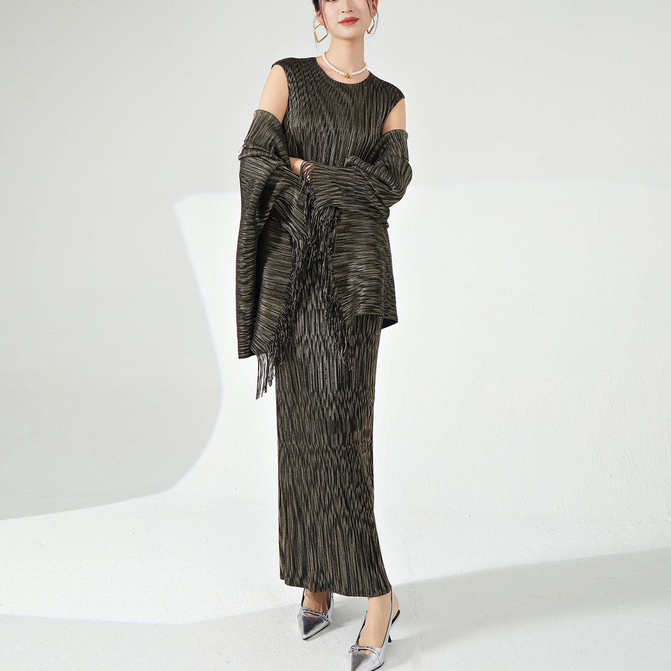 2025 dress set women's clothing high-end sense imperial sister temperament wear fashion pleated shawl skirt two-piece set women