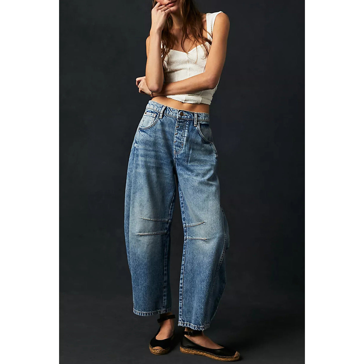 2025 New Best Seller in Europe and America Fashion Casual Wide Leg Loose Jeans Women's Mid-Low Waist Washed Denim