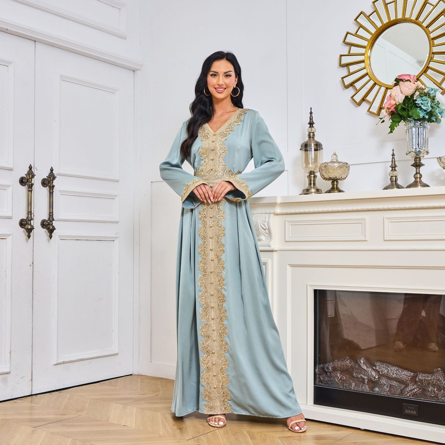 2025 MT096 Cross-border Middle East Popular trade Muslim women's clothing abaya embroidered lace fashion high-end long dress