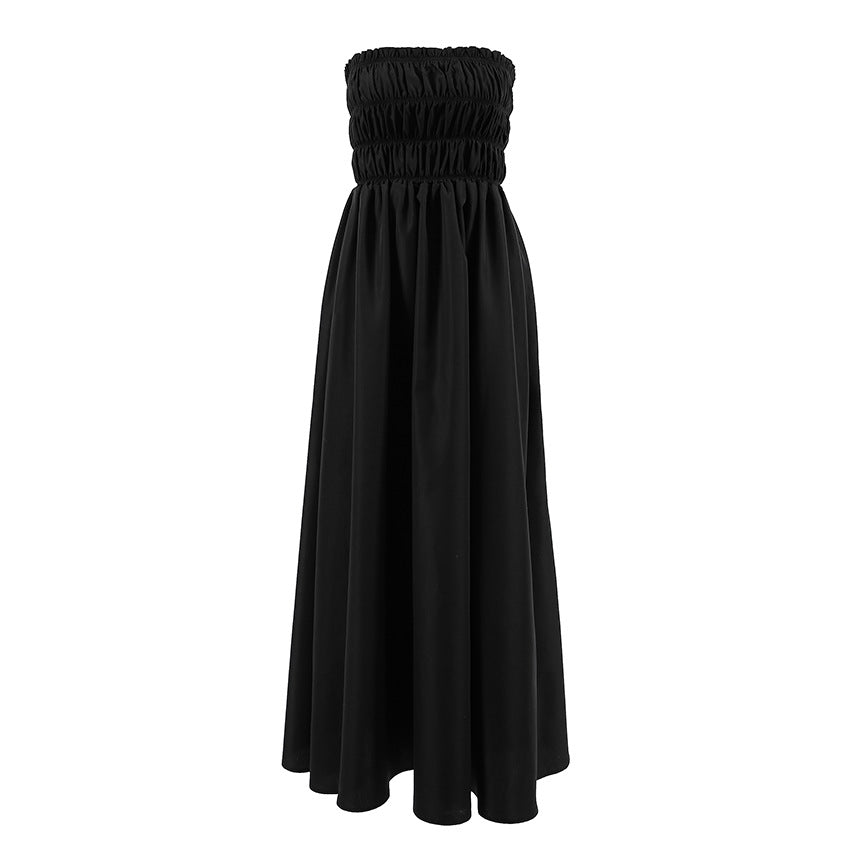 2025 summer Spice Girl sleeveless tube top temperament slim dress high-end seaside vacation little black dress woman