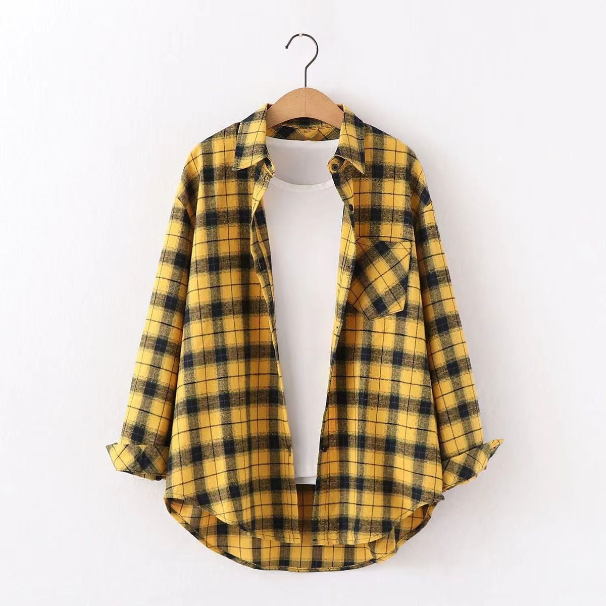 ANTMVS Plaid Shirt Women's Loose Long Sleeve Spring and Autumn Style Versatile Casual Student Spring and Autumn plus Size Korean Style Shirt Coat Cotton