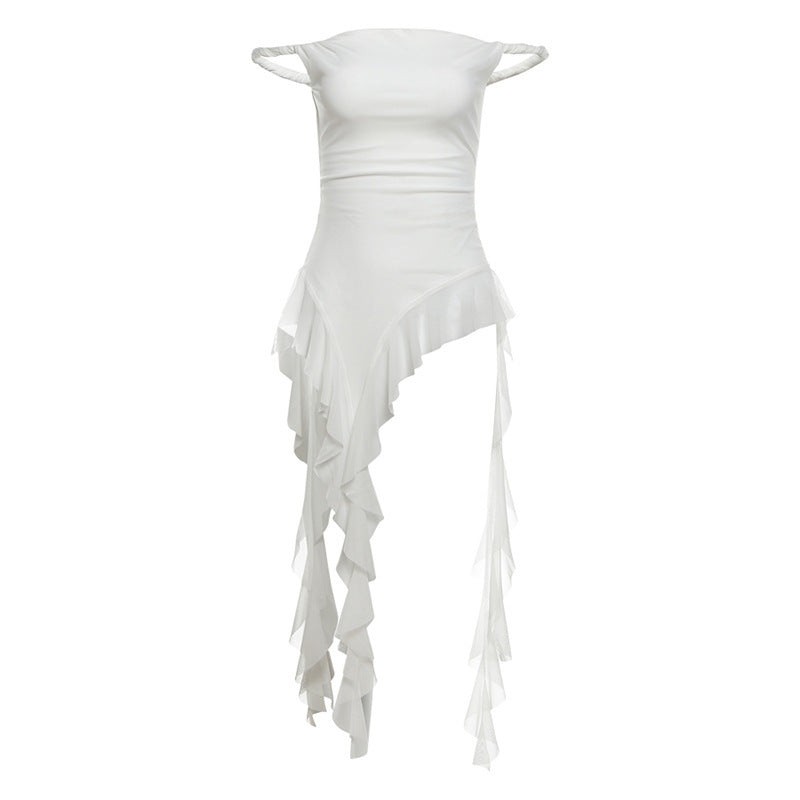 2025 style popular summer new women's clothing solid color slim-fit street fashion one-word collar sleeveless dress