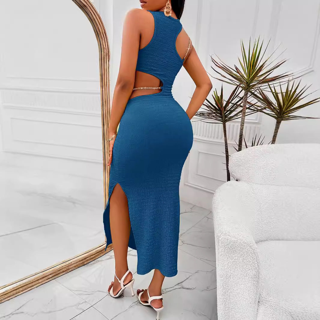 ANTMVS 2025 AC297 drape age-reducing dress, sexy hip skirt, personalized design, sleeveless split-ended medium and long dress, female style