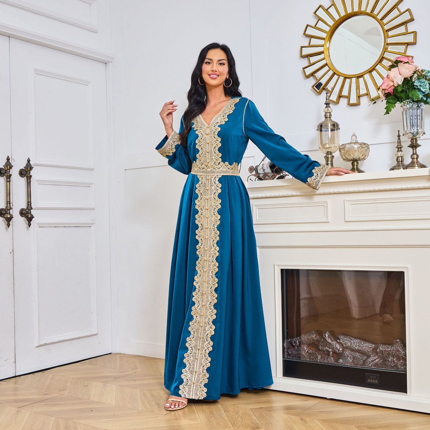 2025 MT096 Cross-border Middle East Popular trade Muslim women's clothing abaya embroidered lace fashion high-end long dress