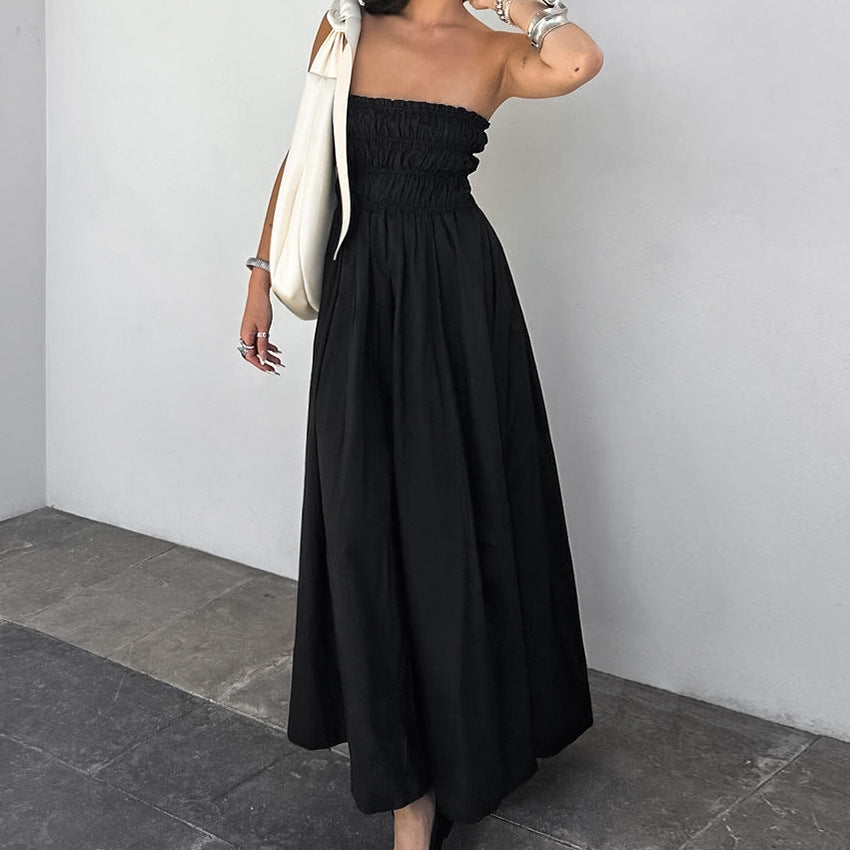2025 summer Spice Girl sleeveless tube top temperament slim dress high-end seaside vacation little black dress woman