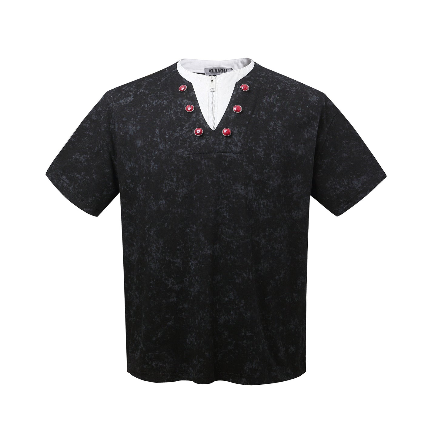 2025 K67 2025n Street Neutral Ruby Deconstruction High Sense Men's Short and Wide Fake Two-piece Design Short Sleeve T-Shirt