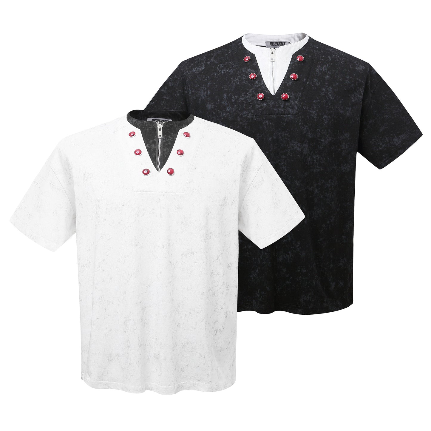 2025 K67 2025n Street Neutral Ruby Deconstruction High Sense Men's Short and Wide Fake Two-piece Design Short Sleeve T-Shirt