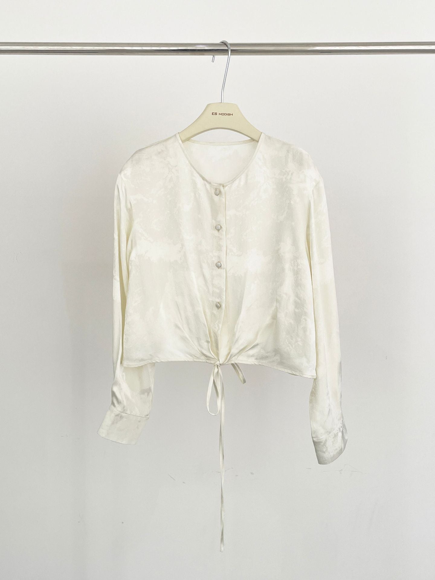 2025 ES MODISH Spring New National Style Jacquard Crew Neck Drawstring Shirt Lazy Casual Loose Top Girls