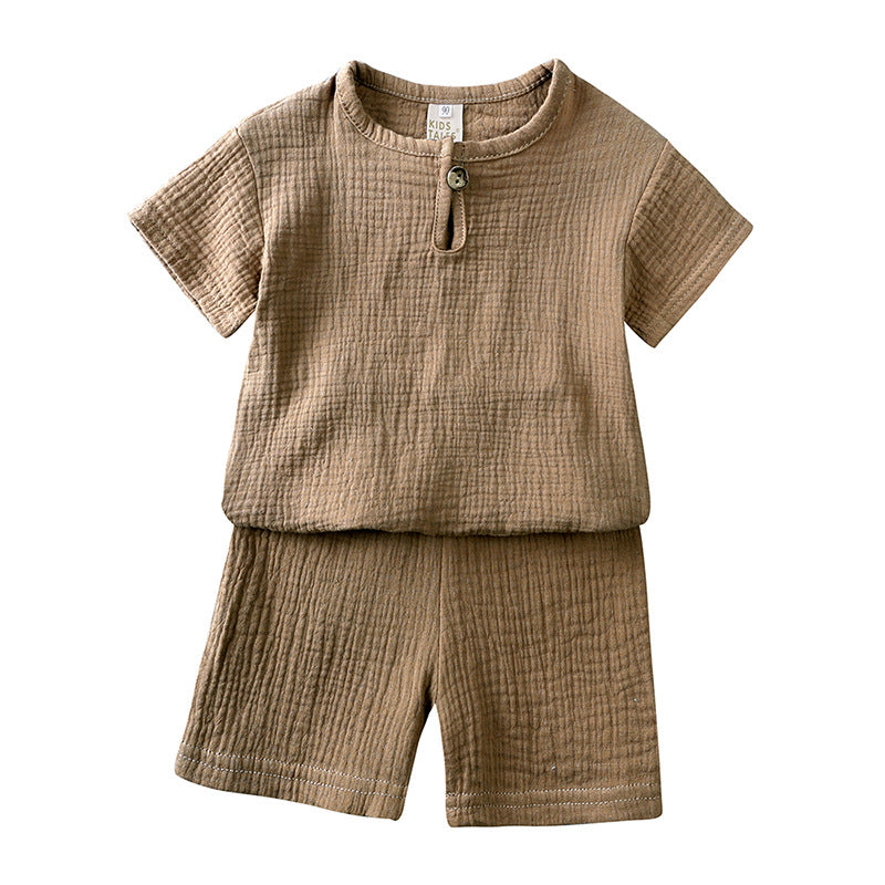 ANTMVS Children's Clothing Wholesale Summer Children's Cotton and Linen Short Sleeve T-shirt Shorts Set Chinese Style Children Thin Two-Piece Suit