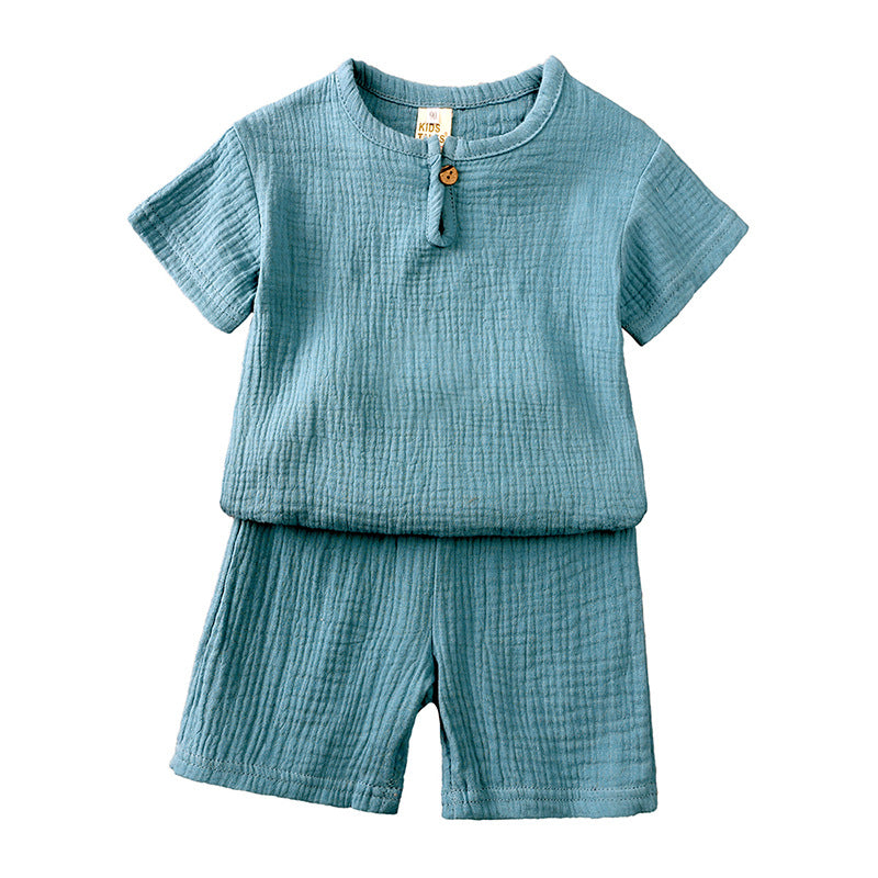 ANTMVS Children's Clothing Wholesale Summer Children's Cotton and Linen Short Sleeve T-shirt Shorts Set Chinese Style Children Thin Two-Piece Suit