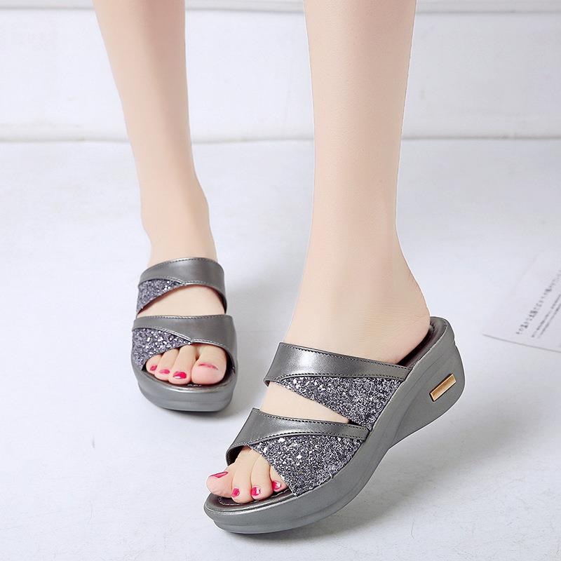 ANTMVS Size 43 Women's Sandals Summer Wear Fashionable New Platform Platform Wedge Women's All-Match Peep-Toe Slippers Mom Shoes