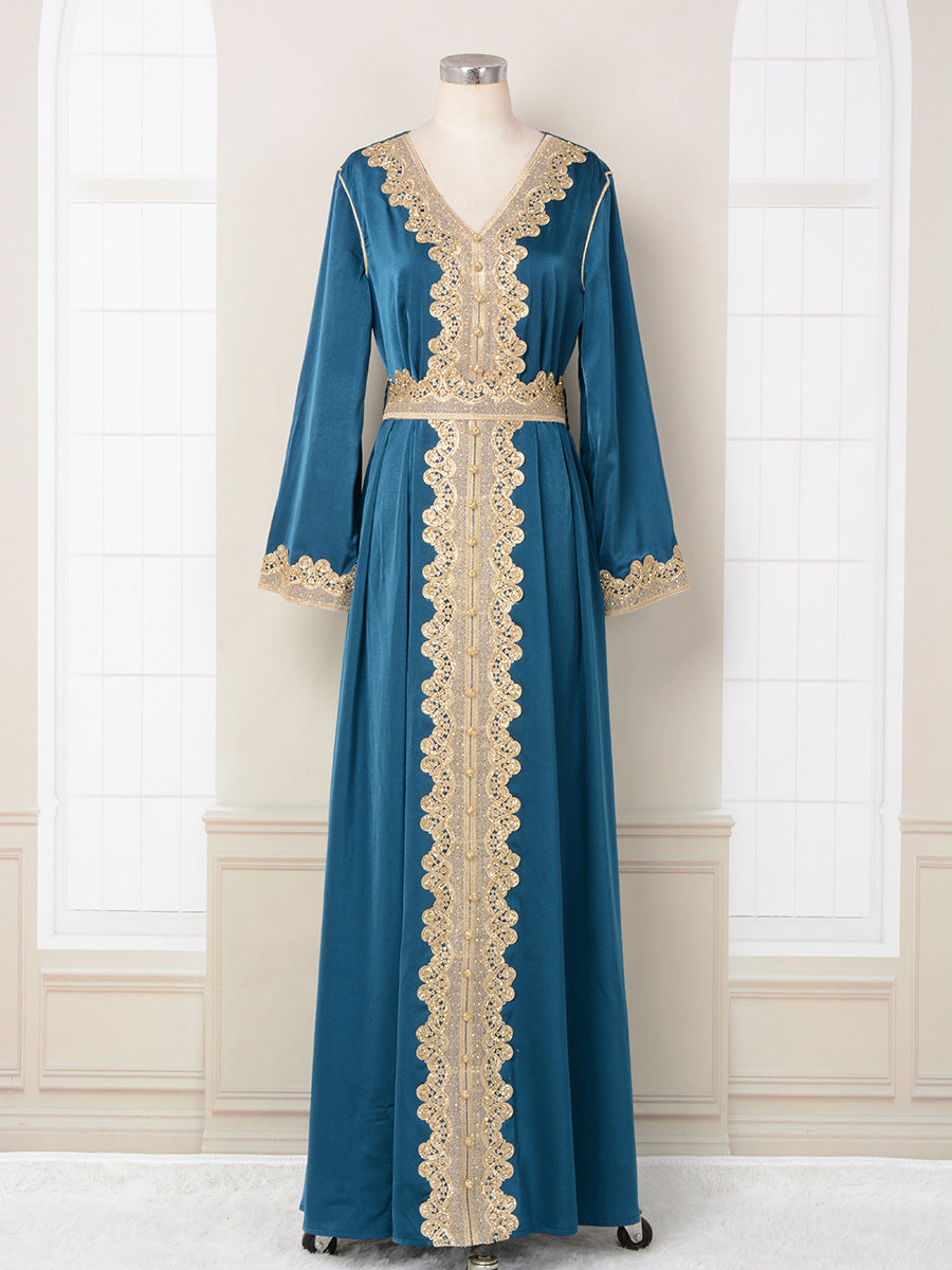 2025 MT096 Cross-border Middle East Popular trade Muslim women's clothing abaya embroidered lace fashion high-end long dress