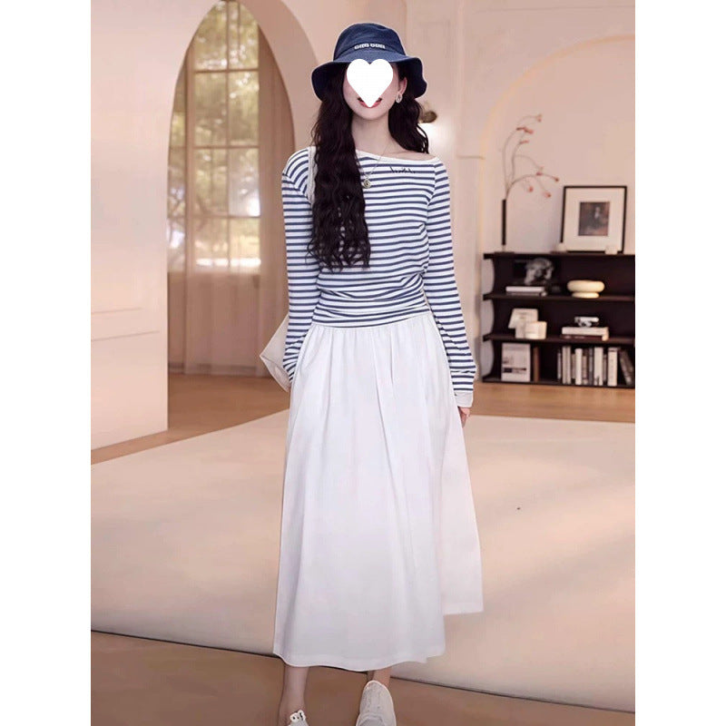 2025 New Striped Casual Spring Wear A Complete Set of High-end Super Hot Skirts Two-piece Suit Women's