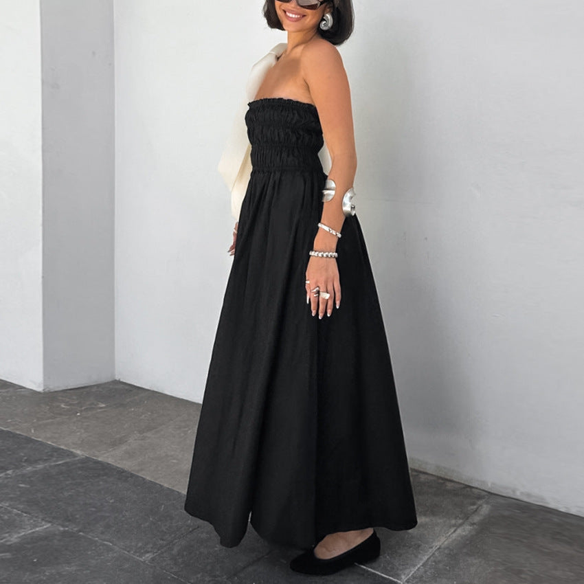 2025 summer Spice Girl sleeveless tube top temperament slim dress high-end seaside vacation little black dress woman