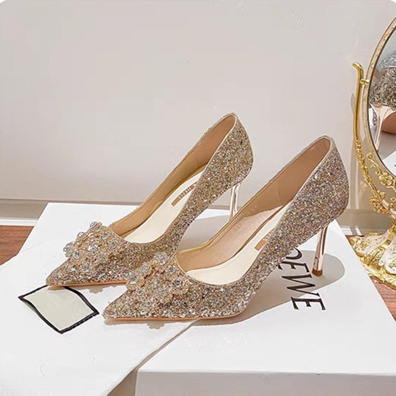 ANTMVS Wedding Shoes for Women New Hexiu Main Wedding Dress Not Tired Feet Crystal Champagne Autumn and Winter plus Size High Heels