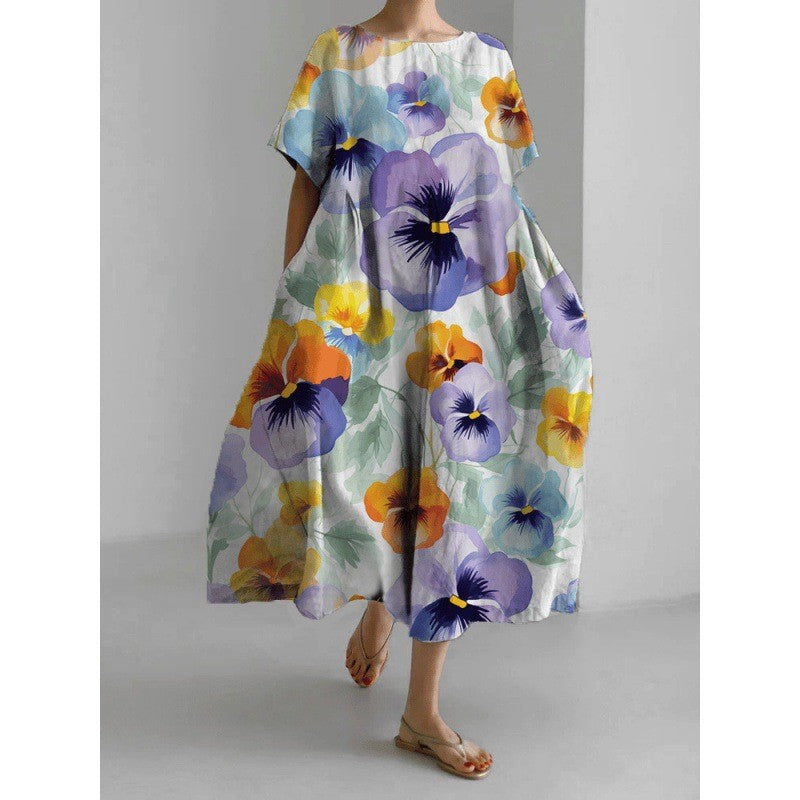 ANTMVS Cross-Border Summer New European and American Women's Clothing Loose round Neck Fashion Advanced Short Sleeve 3D Printing Dress