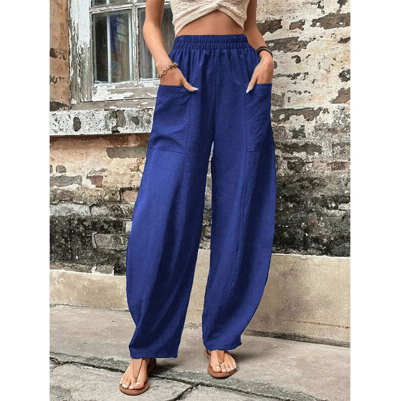 Antmvs Wish Independent Station Cross-Border Hot Women's Pants Solid Color Pocket Women's Casual Trousers Trousers with an Elasticated Waist Trousers