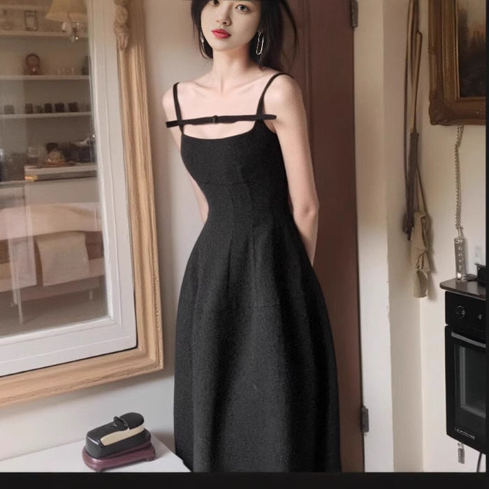 2025 Xiaoxiangfeng black bow neck dress women's summer waist daughter wind lotus leaf edge a word skirt