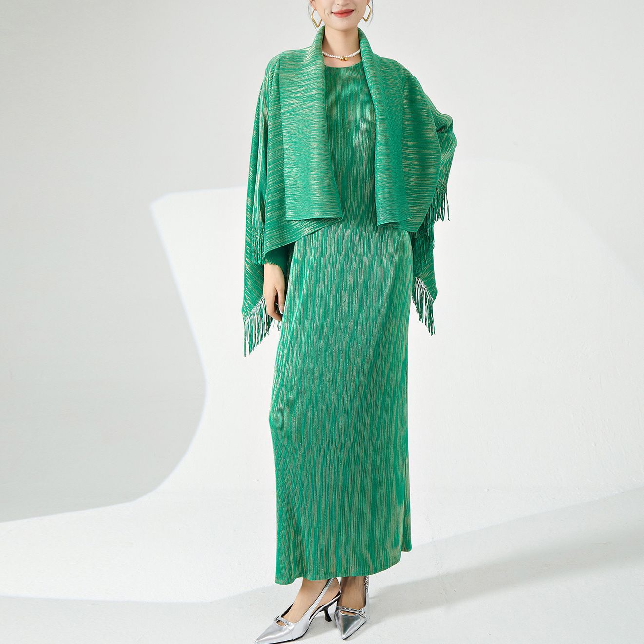 2025 dress set women's clothing high-end sense imperial sister temperament wear fashion pleated shawl skirt two-piece set women