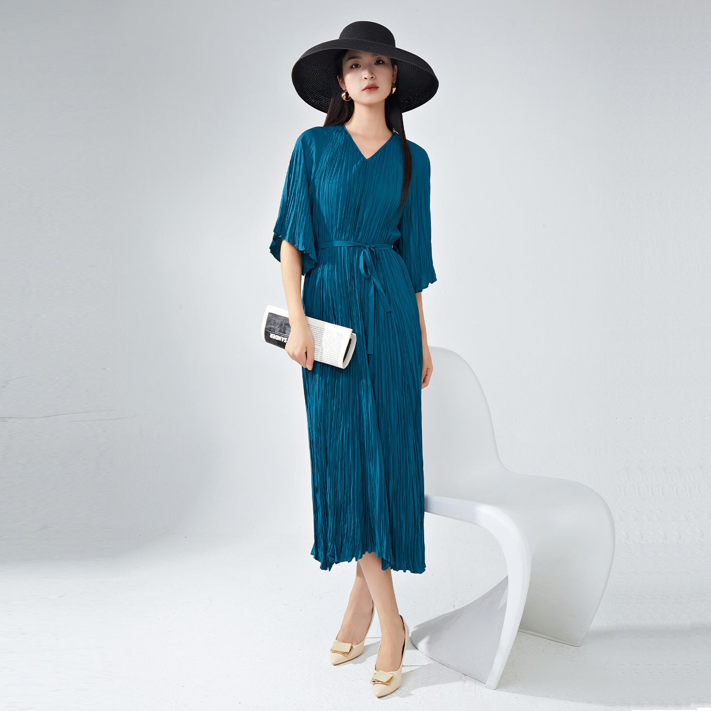 2025 Large size dress women's summer loose and thin Shenzhen Nanyou high-end women's clothing new Sanzhai pleated skirt
