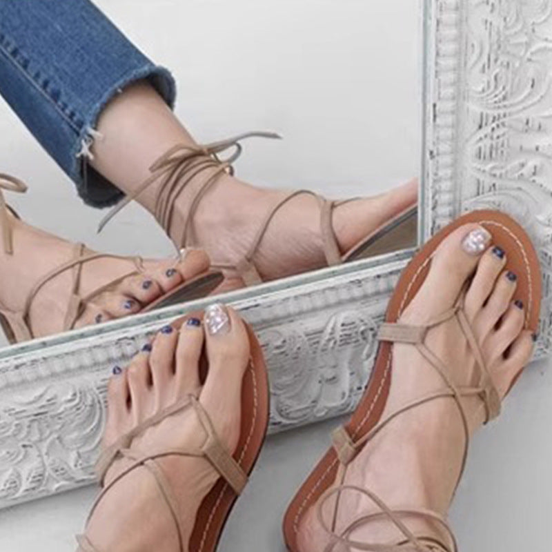 ANTMVS Sheepskin Soft Bottom Sandals Women's Summer Korean Roman Shoes Thailand Seaside Bohemian Beach Flat Shoes