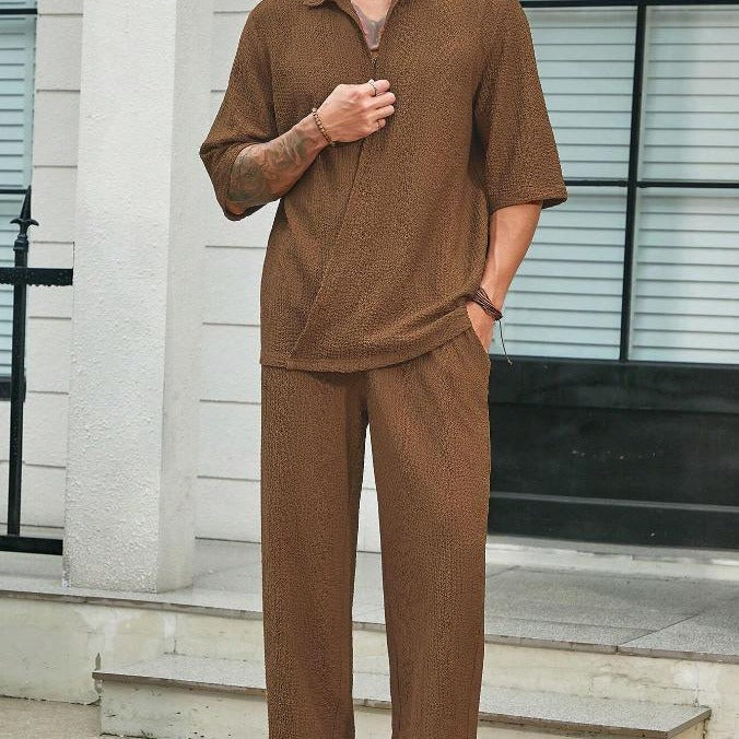 ANTMVS New Men's Commuter Suit Casual Shirt Short Sleeve Trousers Men's Outing