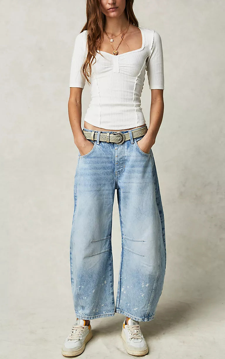 2025 New Best Seller in Europe and America Fashion Casual Wide Leg Loose Jeans Women's Mid-Low Waist Washed Denim