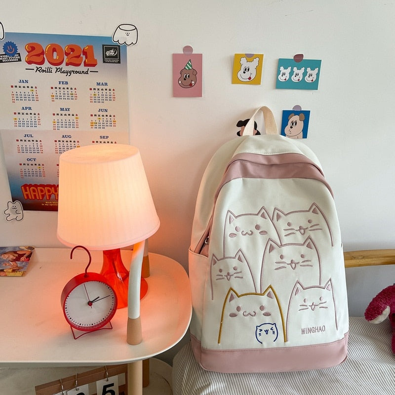 Antmvs Antmvs Cute Cat Bag Women Kawaii Contrast Color Fashion Female Backpack Travel High School Girls Book Bags for Teenage Girls