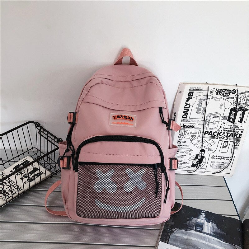 Antmvs Antmvs Preppy Style Fashion Women Backpacks Nylon Large Capacity Unisex Smiley Face Pattern School Bags for Girls