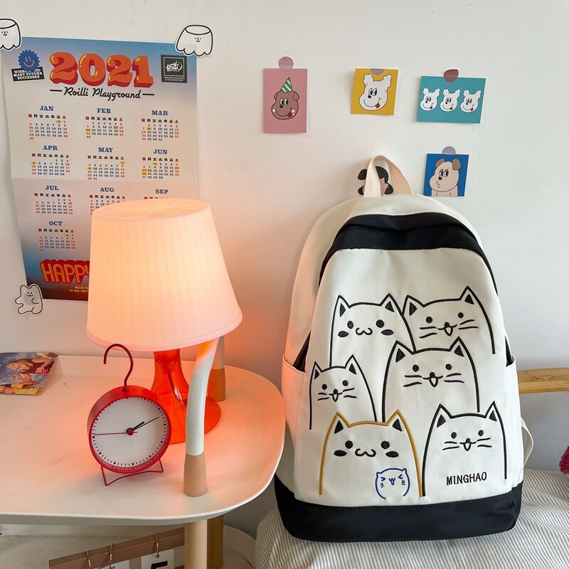 Antmvs Antmvs Cute Cat Bag Women Kawaii Contrast Color Fashion Female Backpack Travel High School Girls Book Bags for Teenage Girls