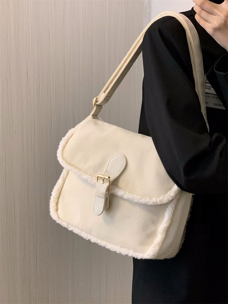 Antmvs Graduation Gift Fashion Corduroy Women Purse Shoulder Bags Solid Color Ladies Winter Furry Crossbody Bags Casual Plush Female Tote Handbags