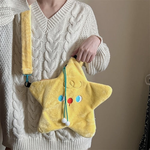 Antmvs Cute Star Shape Women's Plush Crossbody Bags Fashion Casual Female Shoulder Bag Cartoon Casual Girls Faux Fur Handbags Purse