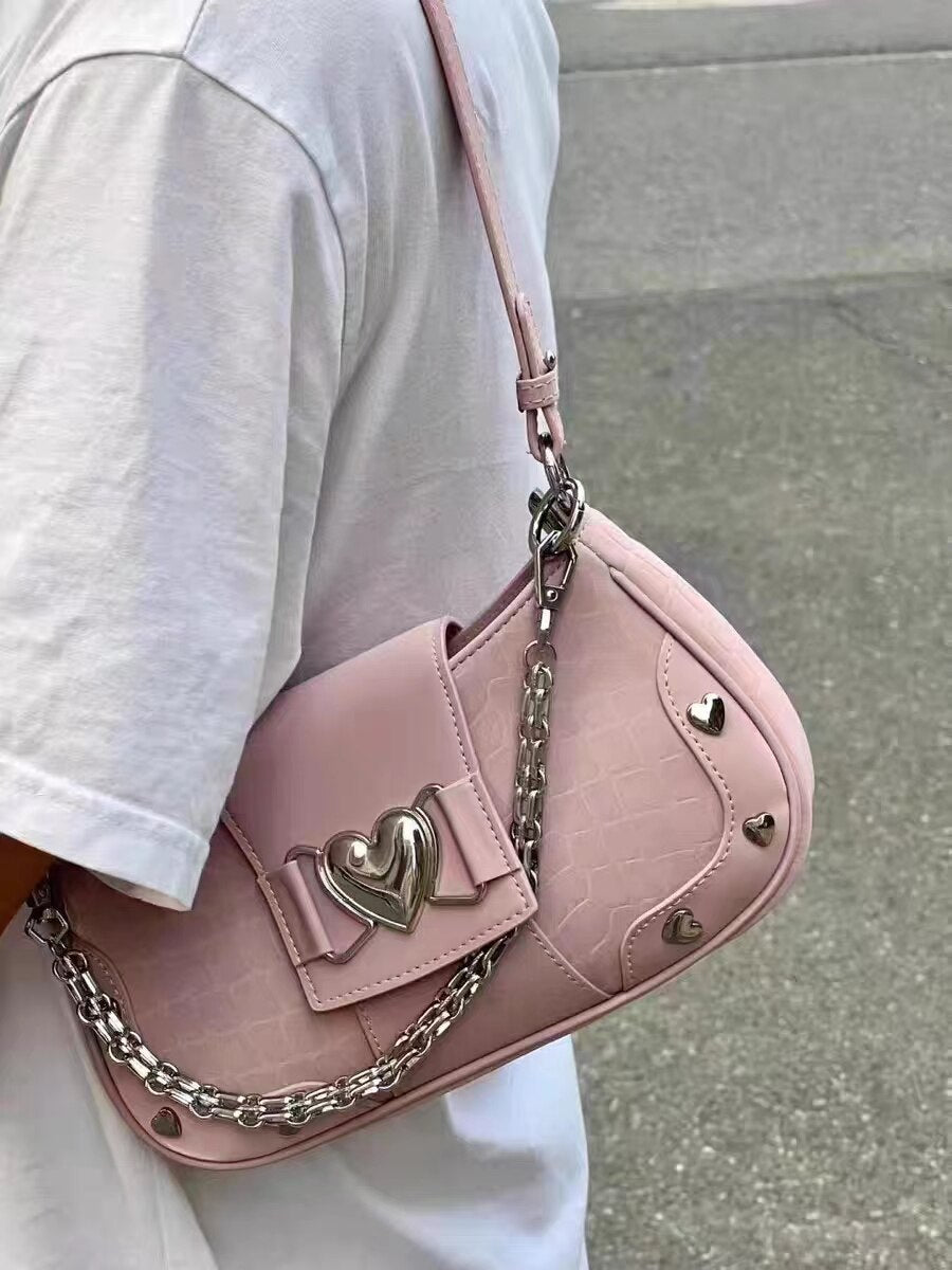 Antmvs Antmvs Women's Pink Shoulder Bags Fashion Chain Female Underarm Bag Cute Rivet Pu Leather Y2k Cool Girls Handbags Purse