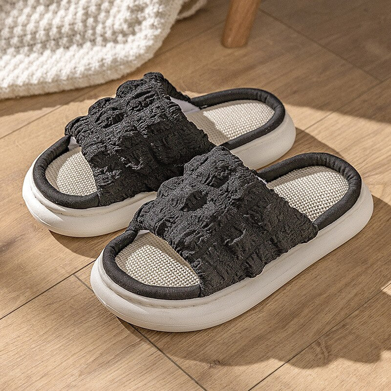 Antmvs Lovely Linen Slippers Summer Women Couples Non Slip Thick Soled Spring Summer Cotton Linen Cool Slippers Home Slipper