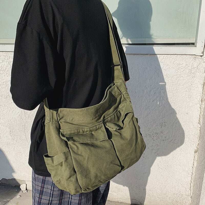 Antmvs Antmvs Women's Canvas Shoulder Bags Casual Shopping Bags Female Large Capacity Tote Ladies Solid Color Shoulder Crossbody Bag