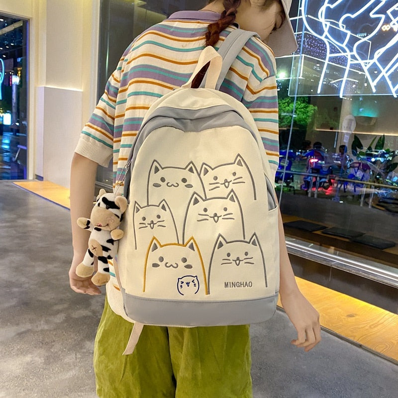 Antmvs Antmvs Cute Cat Bag Women Kawaii Contrast Color Fashion Female Backpack Travel High School Girls Book Bags for Teenage Girls