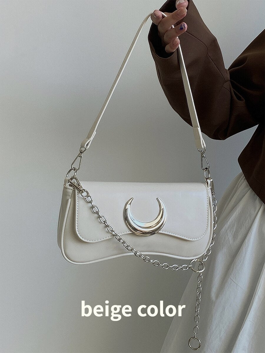 Antmvs Fashion Design Women's Underarm Bag Moon Locking Buckle Female Shoulder Bag PU Leather Ladies Crossbody Bags Purse Handbags
