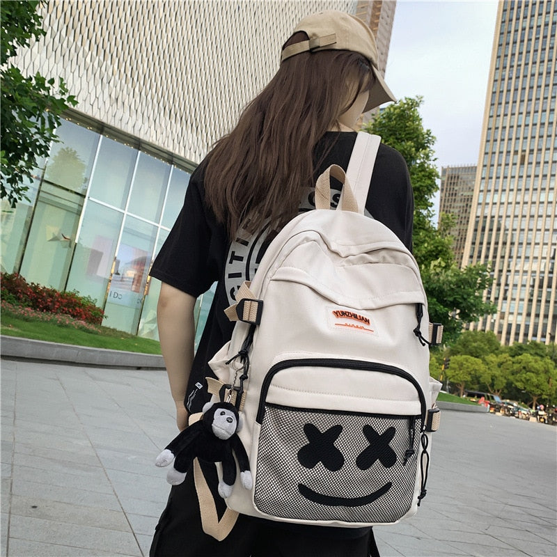 Antmvs Antmvs Preppy Style Fashion Women Backpacks Nylon Large Capacity Unisex Smiley Face Pattern School Bags for Girls