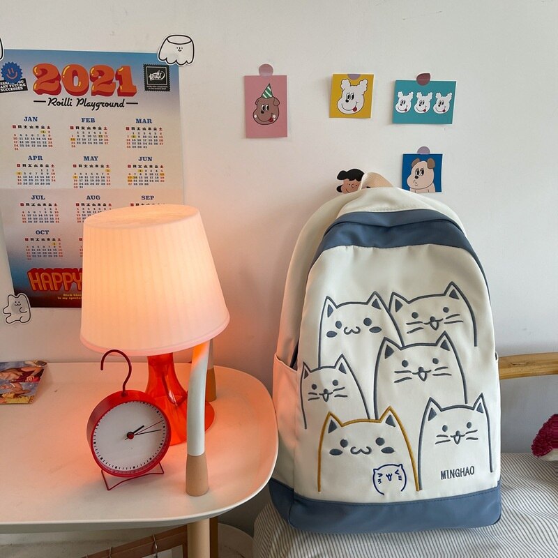 Antmvs Antmvs Cute Cat Bag Women Kawaii Contrast Color Fashion Female Backpack Travel High School Girls Book Bags for Teenage Girls