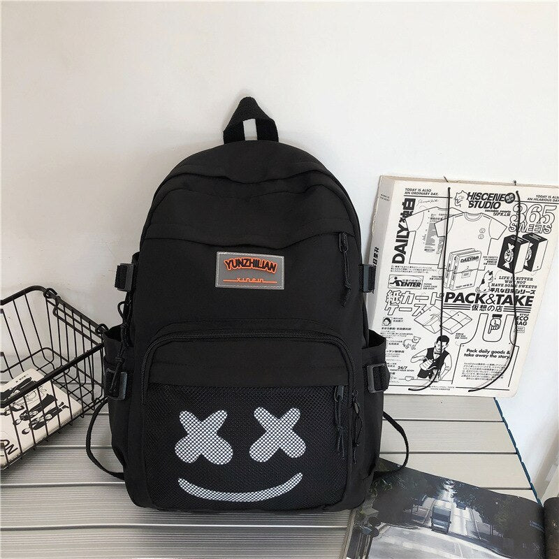 Antmvs Antmvs Preppy Style Fashion Women Backpacks Nylon Large Capacity Unisex Smiley Face Pattern School Bags for Girls