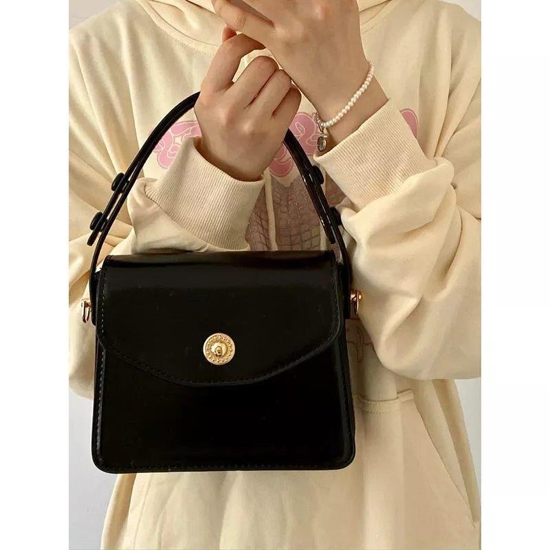 Antmvs Graduation Gift Vintage Pearl Chain Women Small Square Shoulder Bag Solid Color Female Messenger Bags Design PU Leather Ladies Handbags Tote