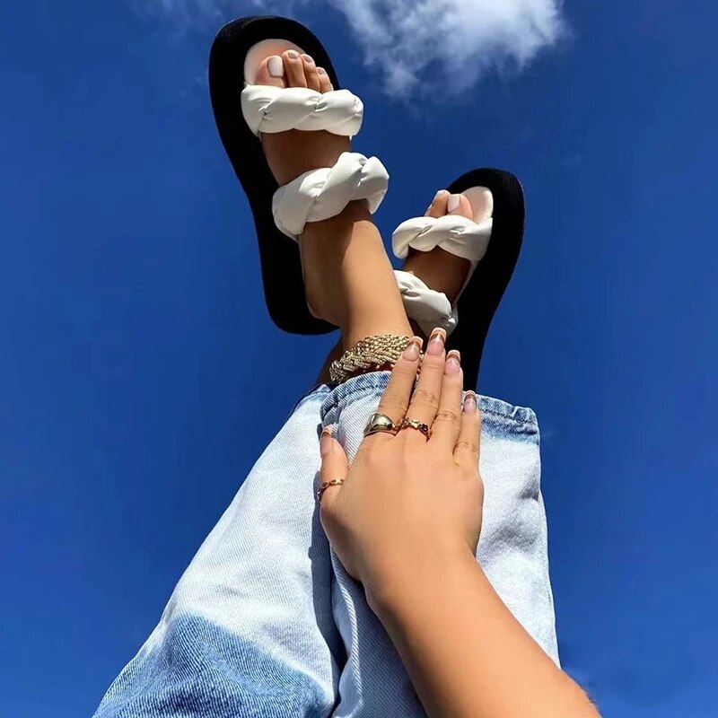 Antmvs Women Platform Slippers Summer Woman Weave Flats Ladies Casual Thick Bottom Slides Female Comfortable Beach Shoes Plus Size