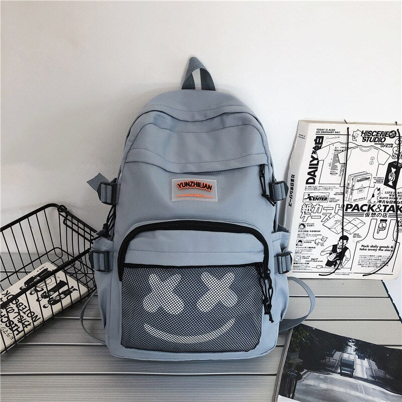 Antmvs Antmvs Preppy Style Fashion Women Backpacks Nylon Large Capacity Unisex Smiley Face Pattern School Bags for Girls