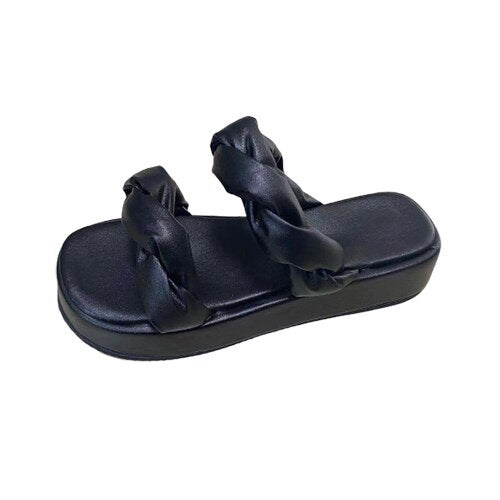 Antmvs Women Platform Slippers Summer Woman Weave Flats Ladies Casual Thick Bottom Slides Female Comfortable Beach Shoes Plus Size