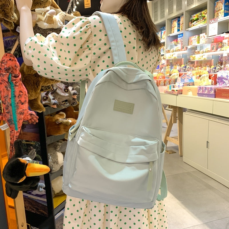 Antmvs Antmvs Fashion Nylon Anti-Theft Backpack Fashion Women Backpack Pure Color Cute School Bag for Teenage Girls Travel Shoulder Backbag