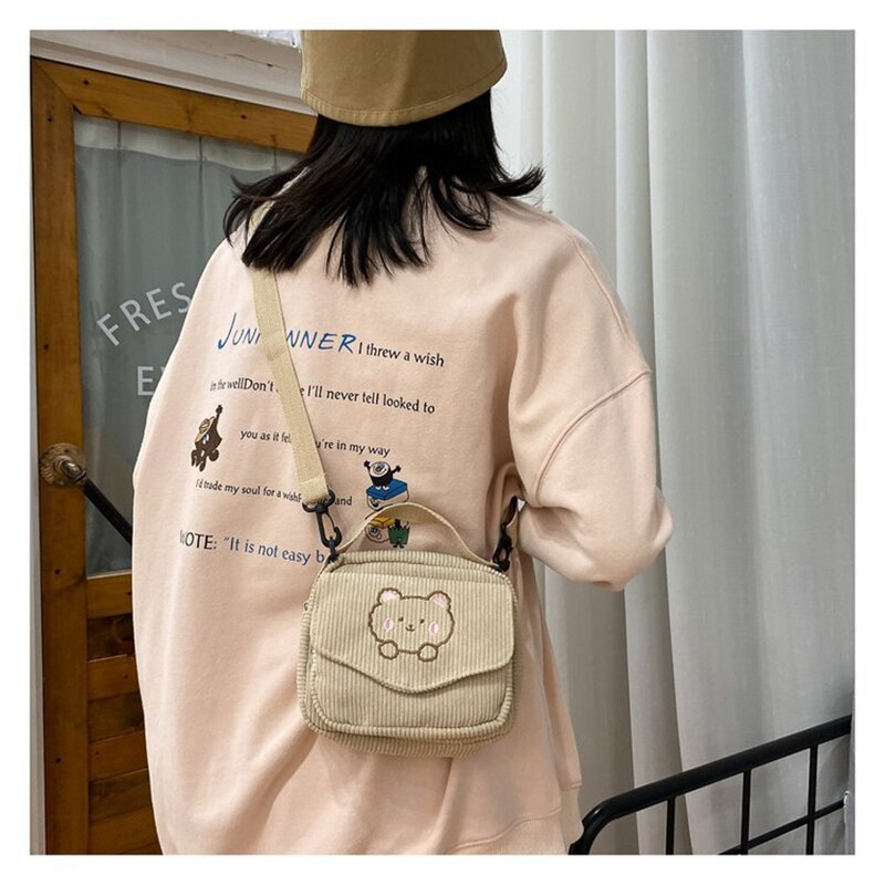 Antmvs Antmvs Hot Women Canvas Zipper Bag Preppy Style Student Tote Shoulder Messenger Bag Small Corduroy Bag Satchel Travel Purse Handbag